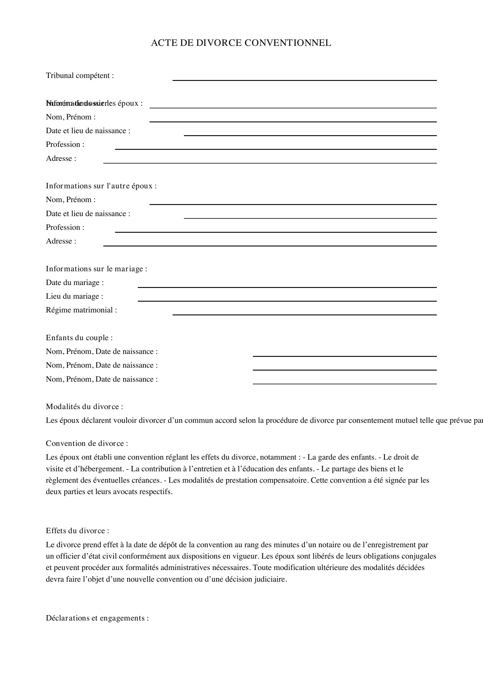 Acte De Divorce Exemple