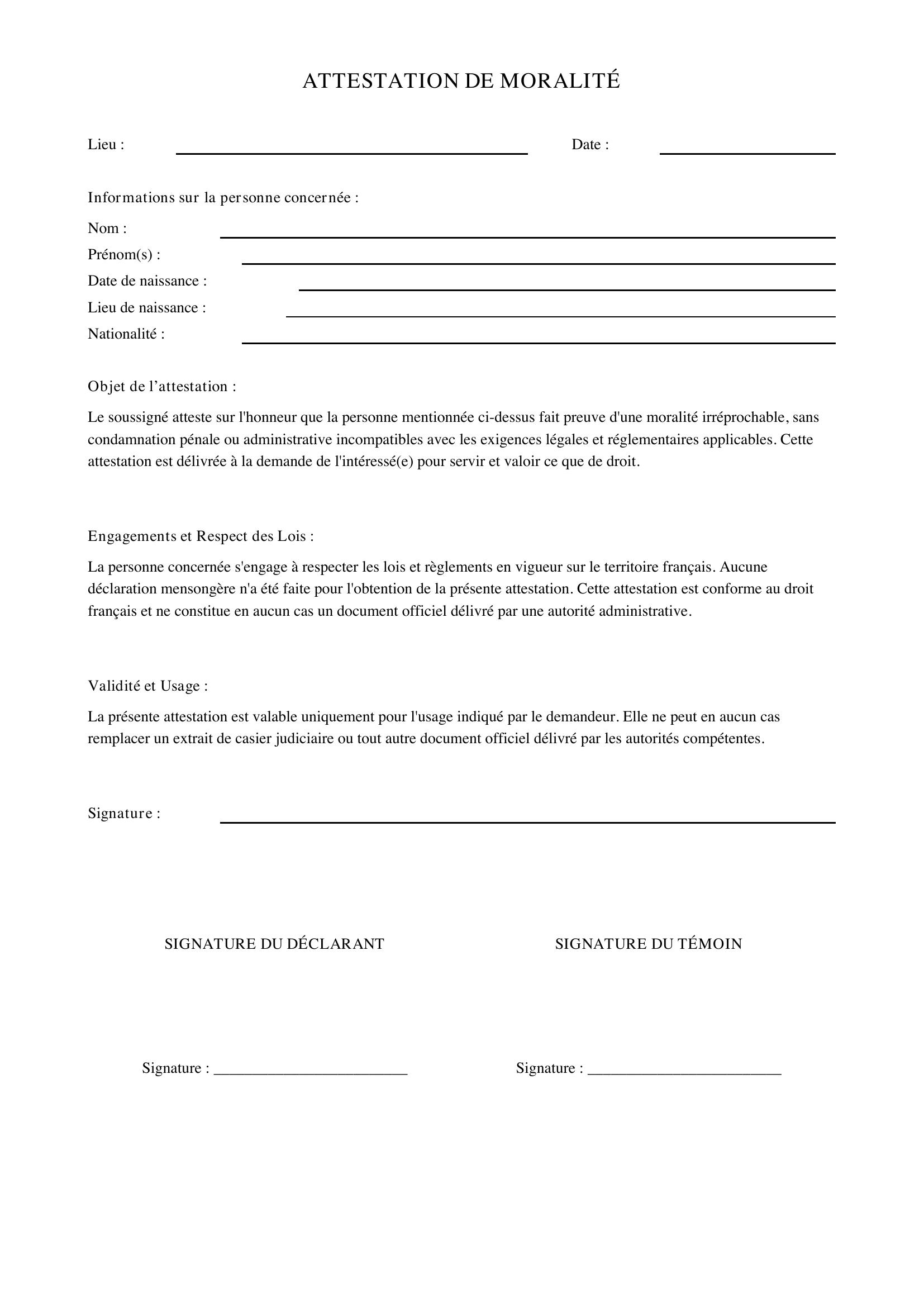 Attestation De Moralité