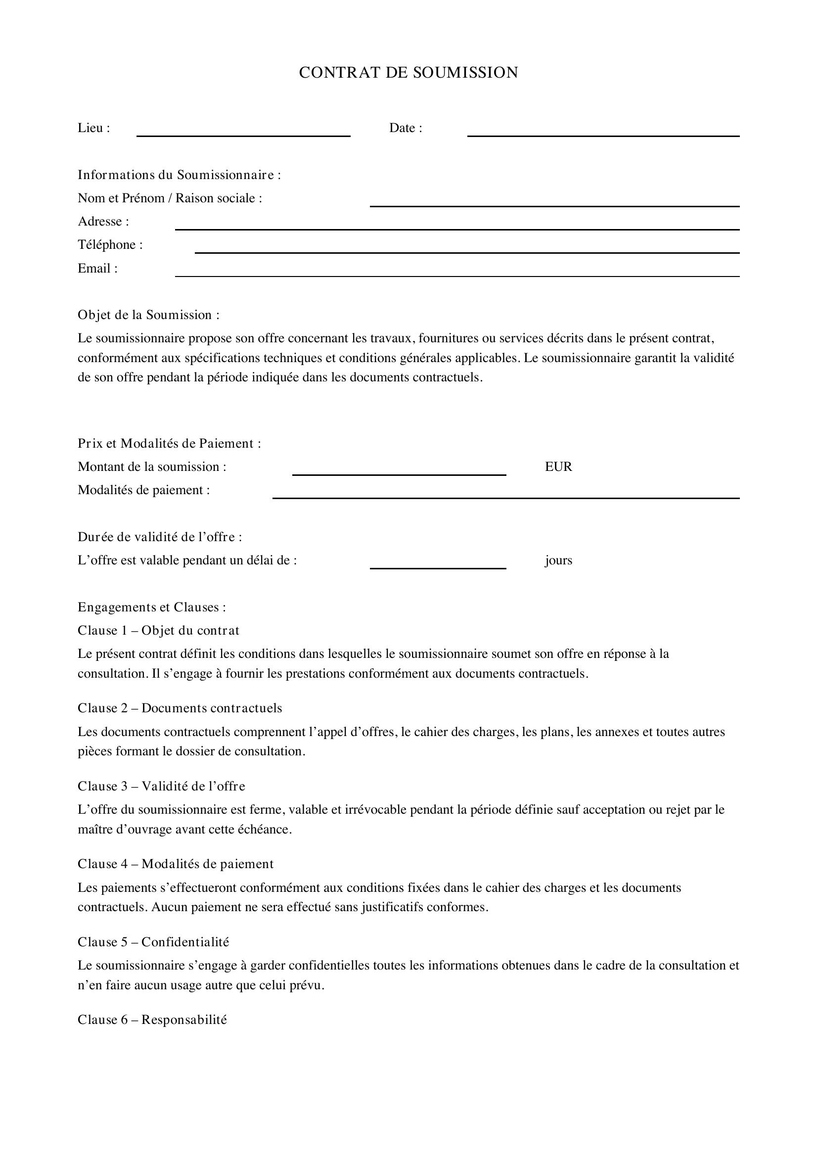 Contrat De Soumission