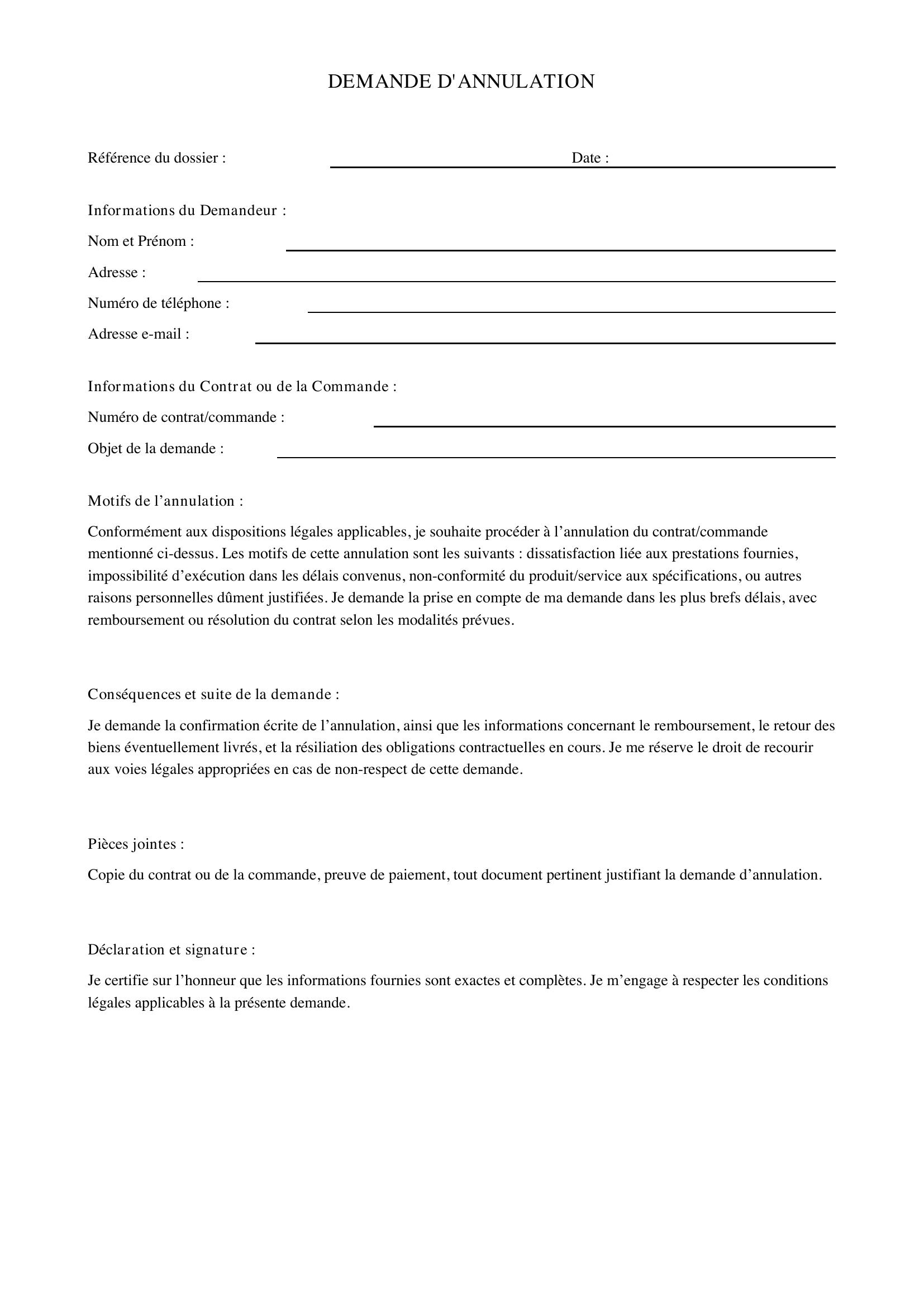 Demande D'Annulation