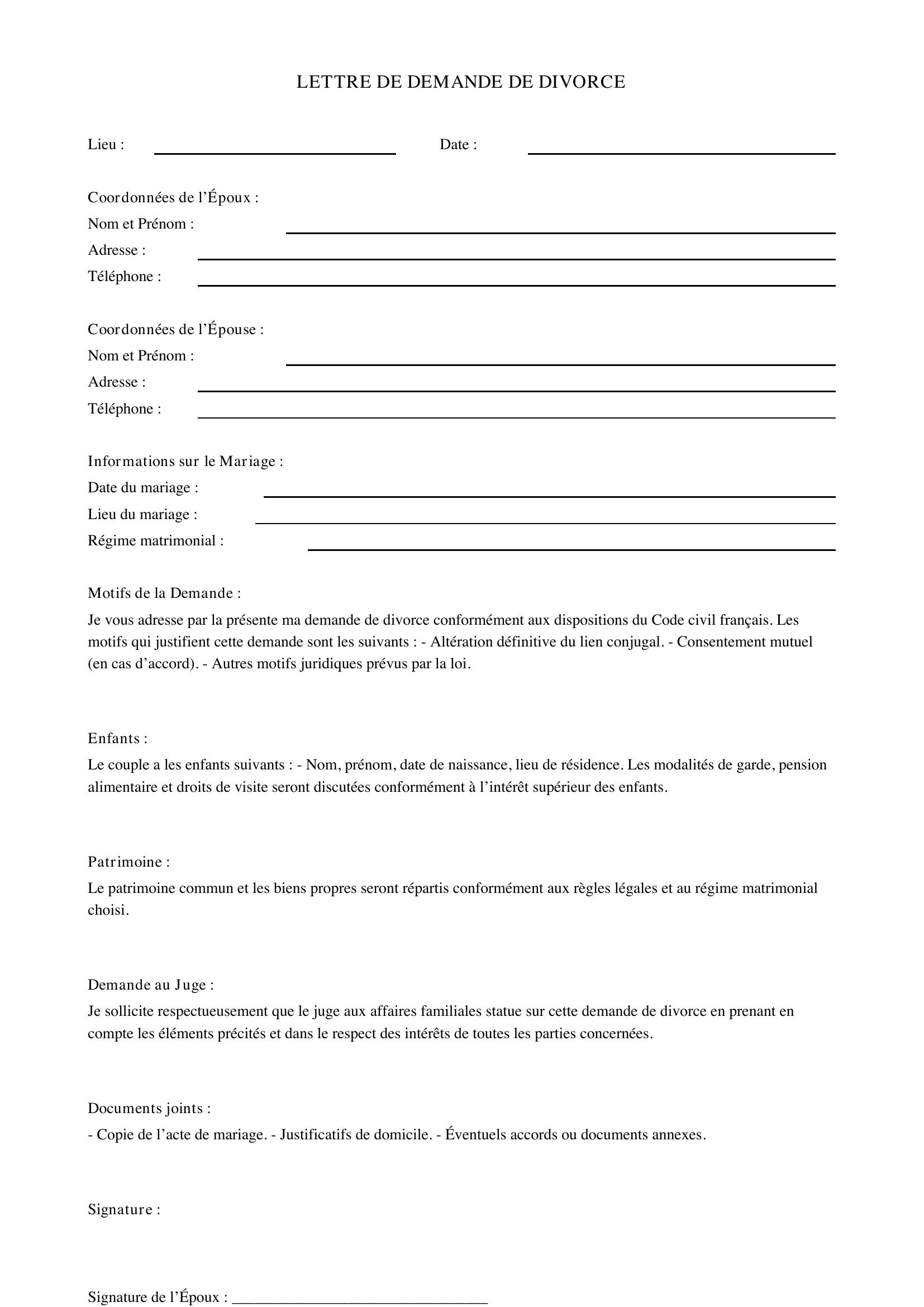 Lettre De Divorce