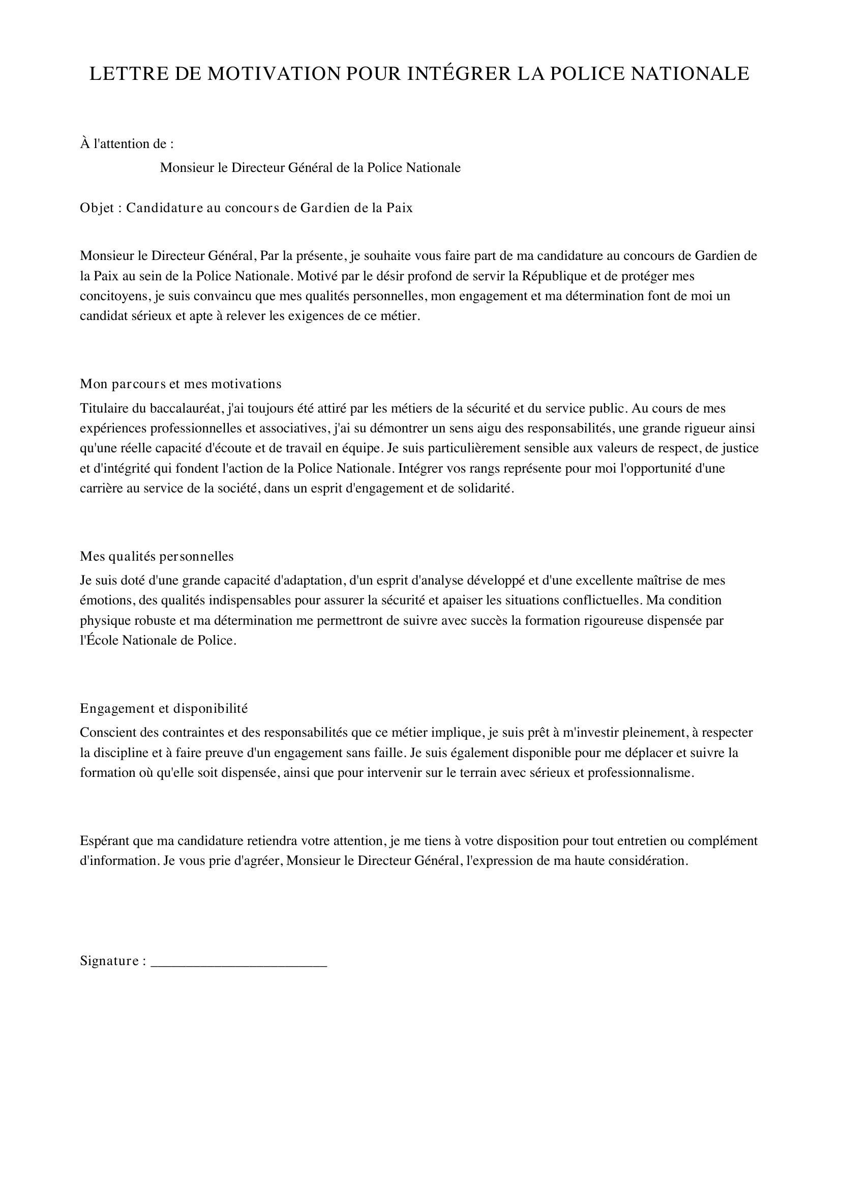 Lettre De Motivation Police Nationale