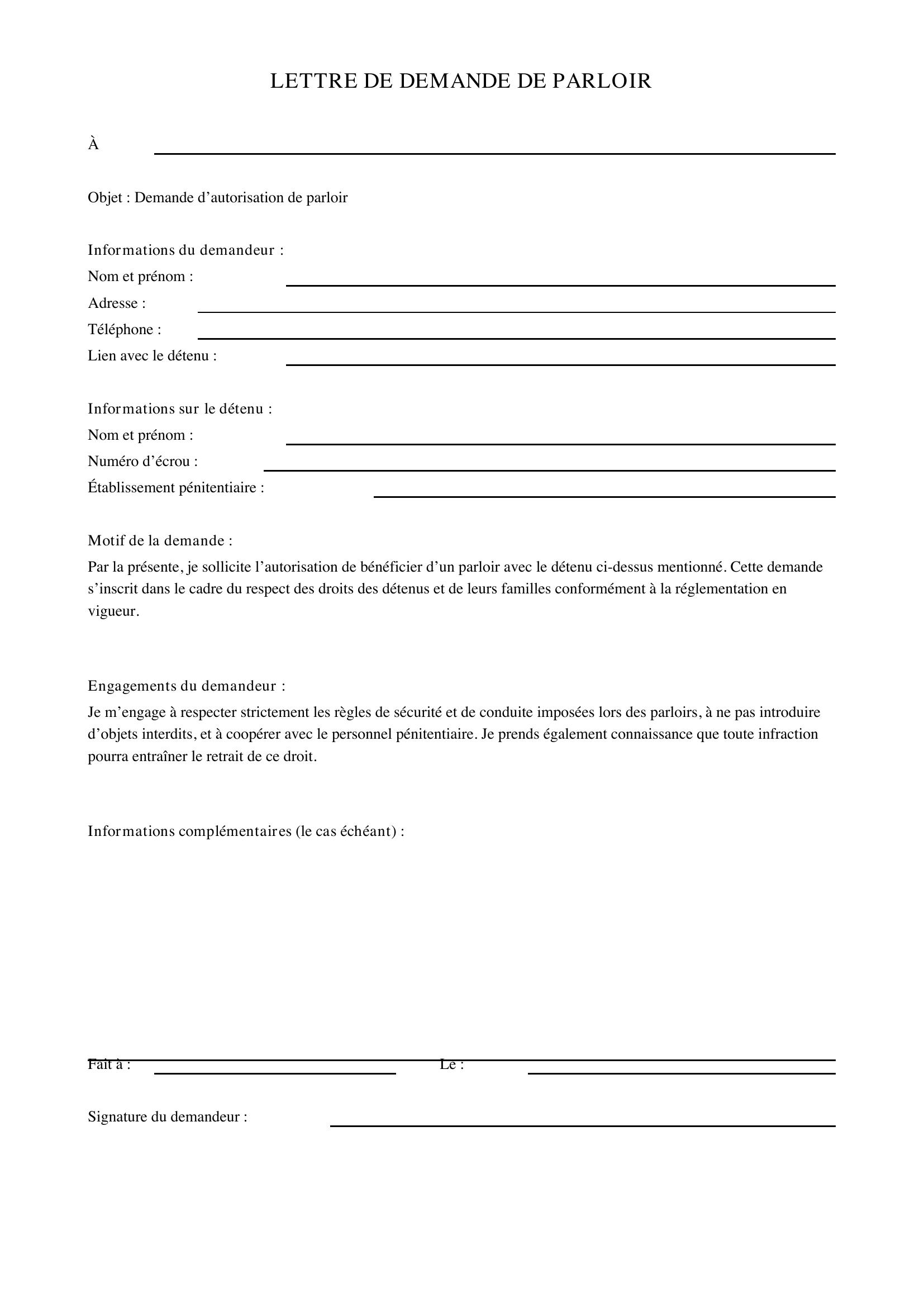 Lettre Demande De Parloir