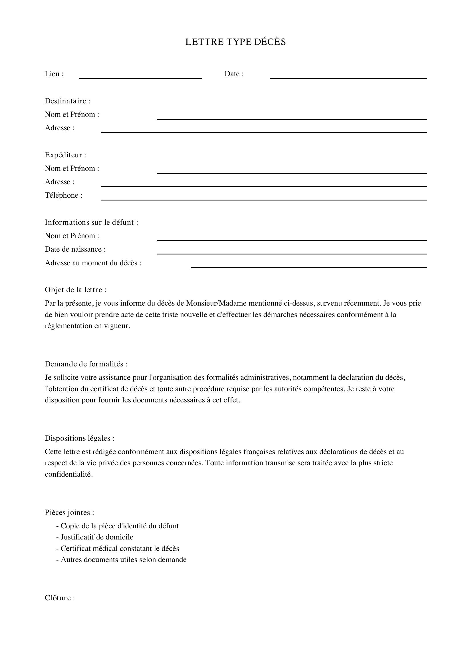 Lettre Type Décès