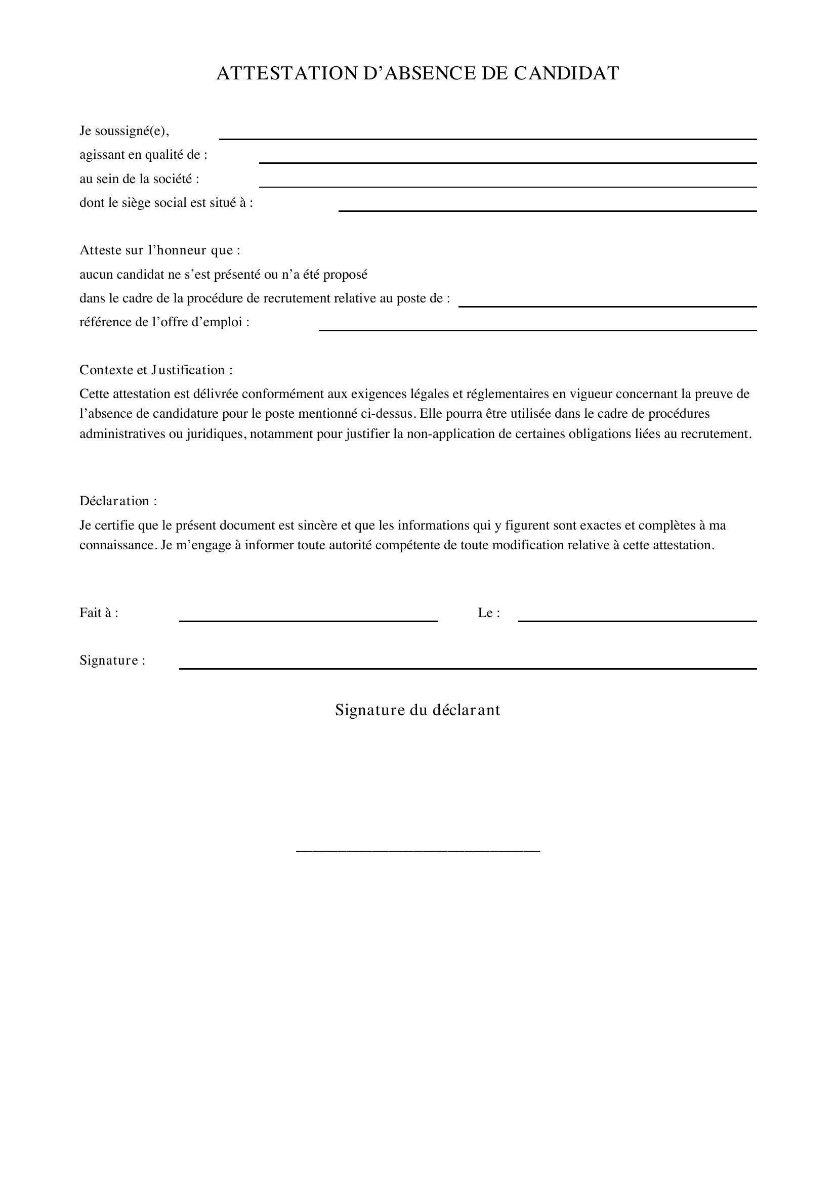Modèle Attestation Absence De Candidat