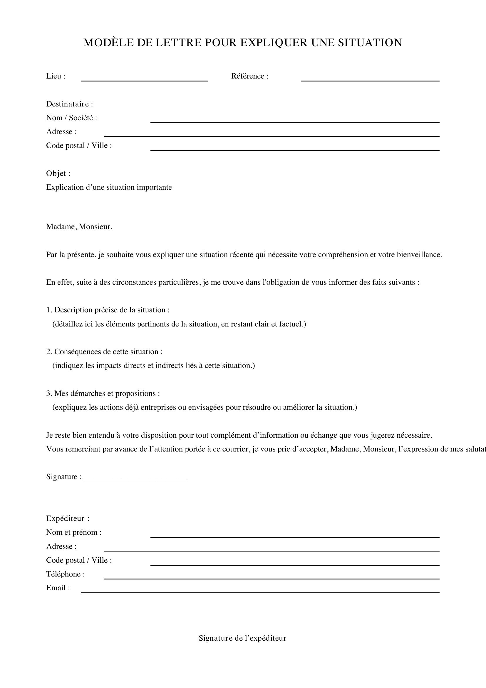 Modèle De Lettre Pour Expliquer Une Situation