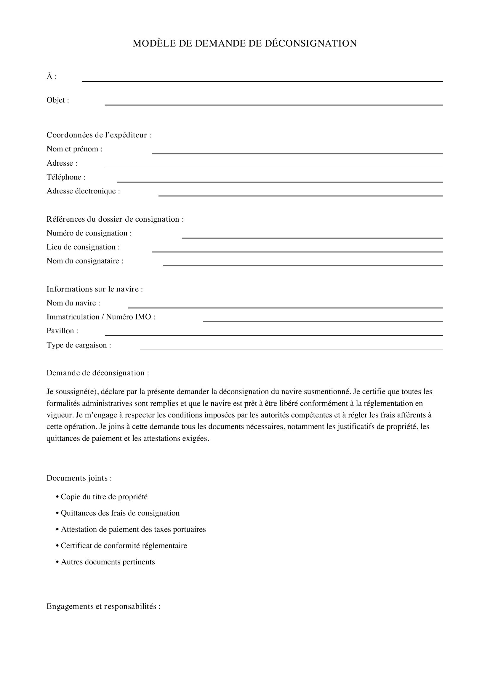 Modèle Demande De Déconsignation