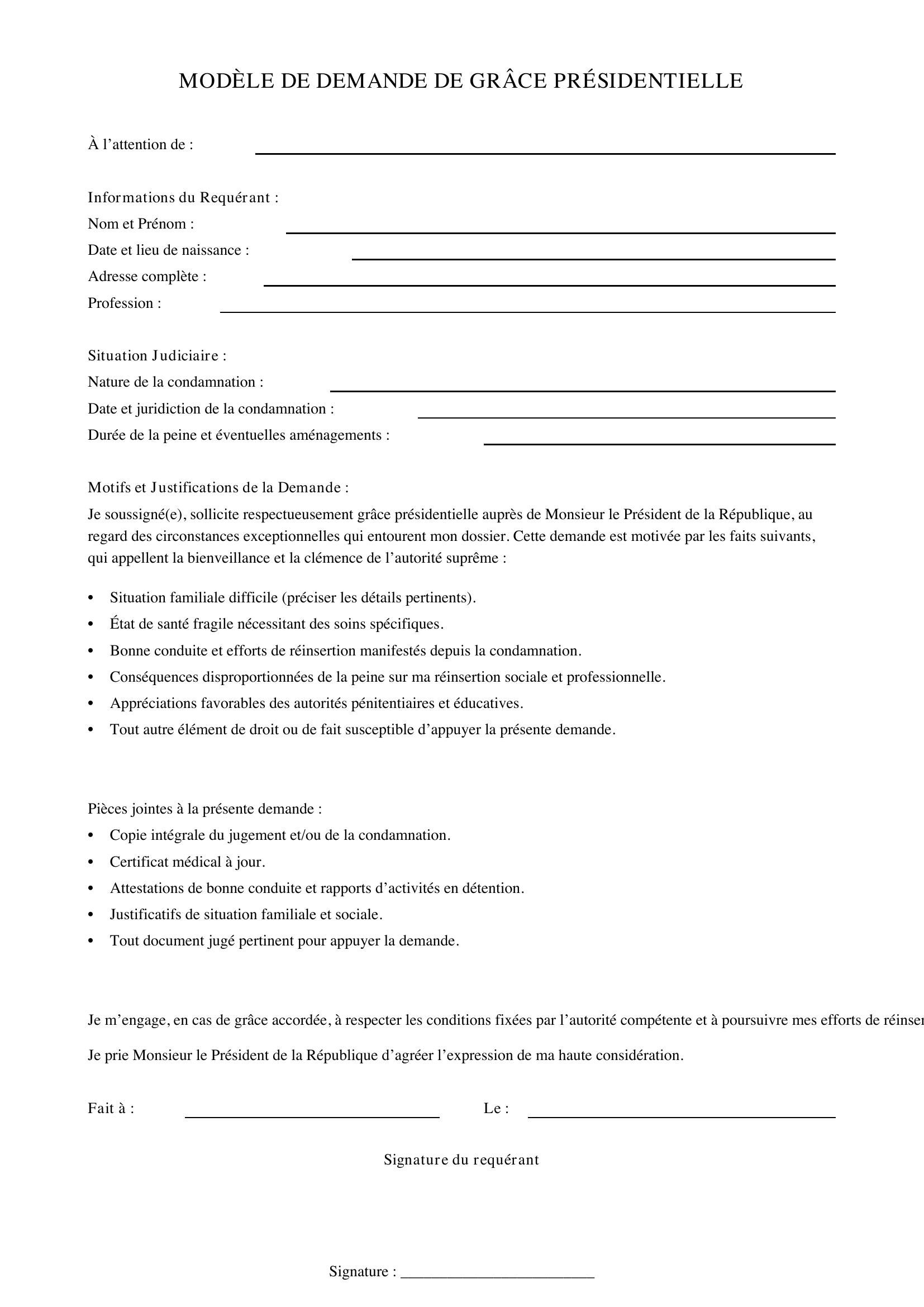 Modèle Demande De Grâce Présidentielle