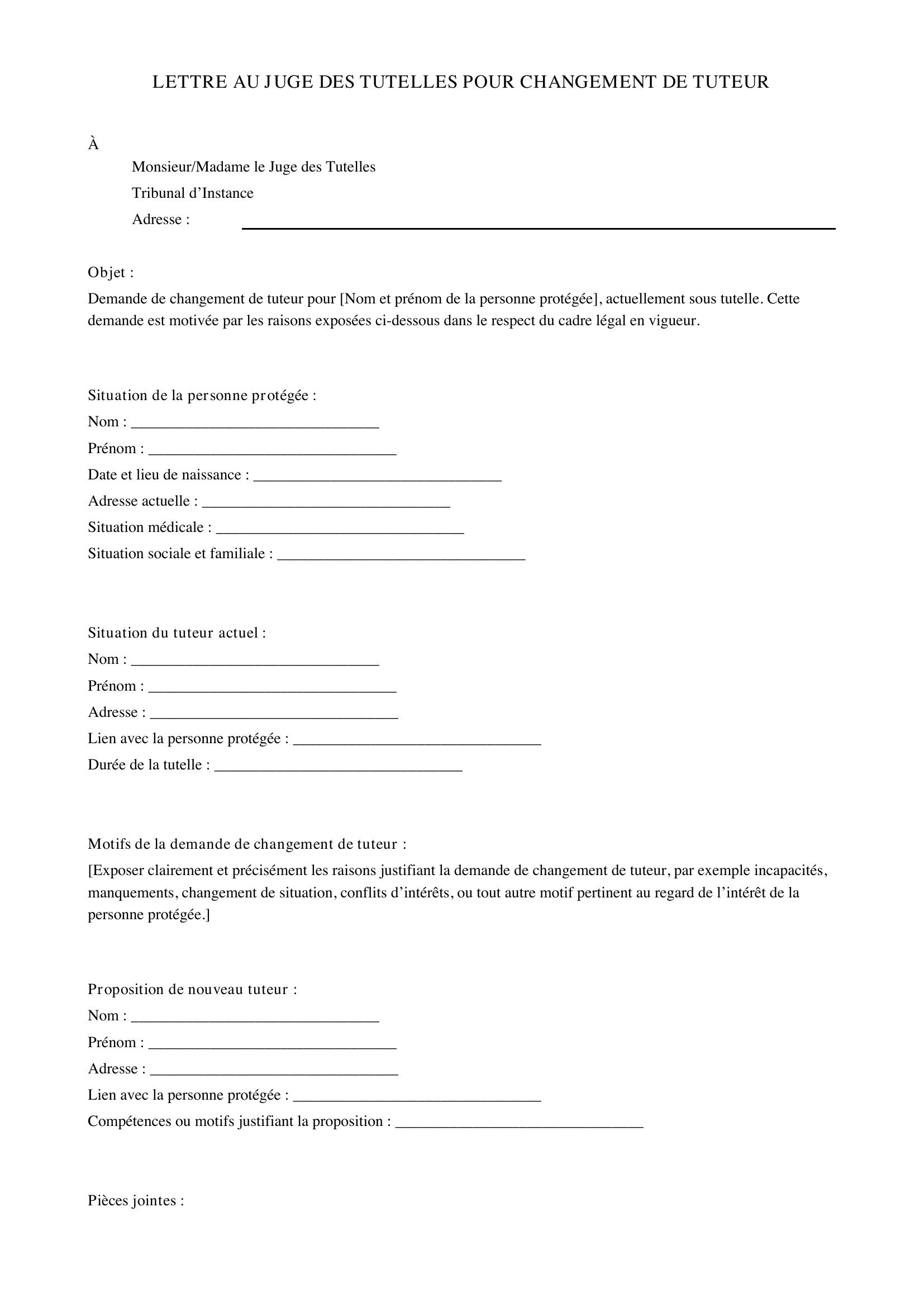 Modèle Lettre Au Juge Des Tutelles Pour Changement De Tuteur