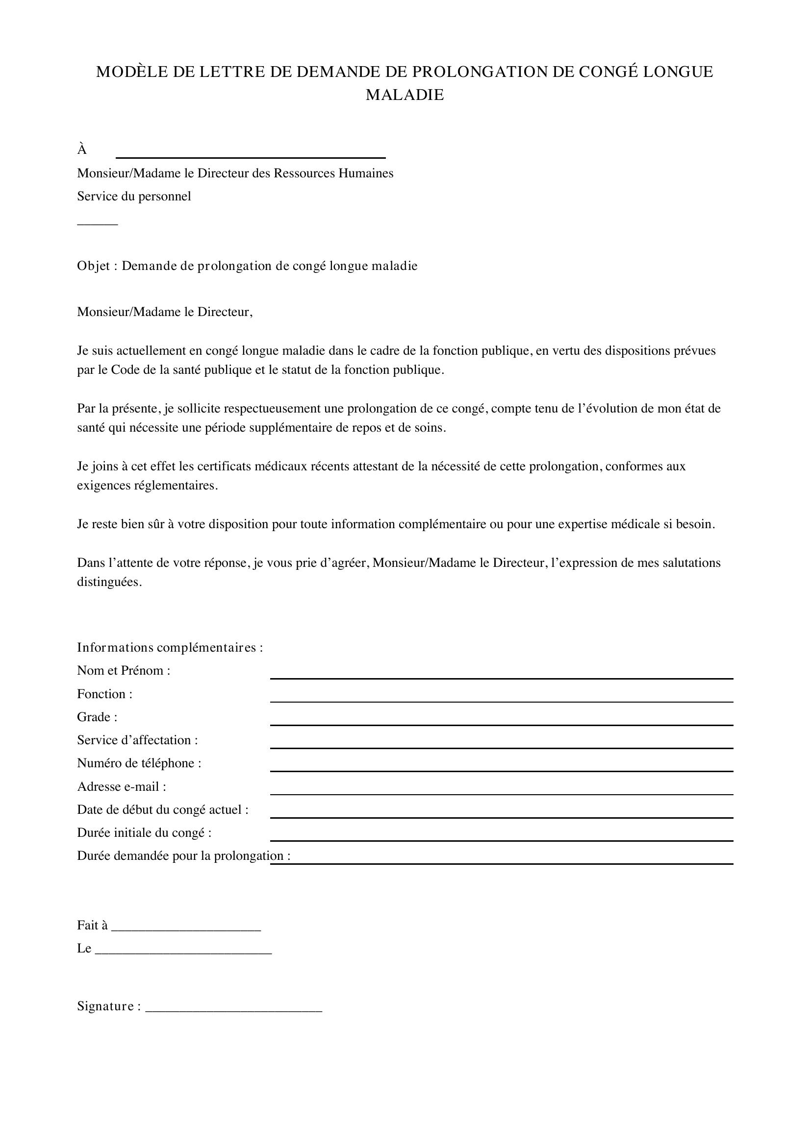 Modèle Lettre De Demande De Prolongation De Congé Longue Maladie Fonction Publique