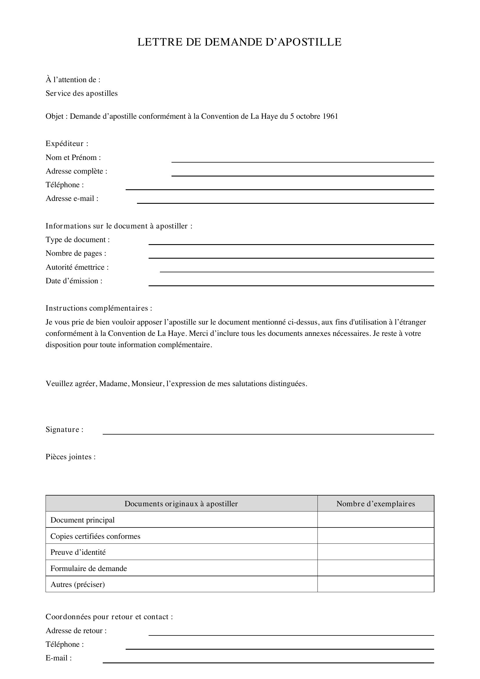 Modèle Lettre Demande Apostille